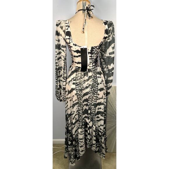 PatBO Alessandra Ambrosio Animal Printed Cutout Long Sleeve Maxi Dress Sz Small - Picture 10 of 11